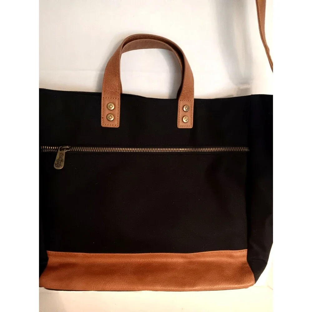 Thirty One Step Up Tote Bag Crossbody Purse Black And Brown Canvas